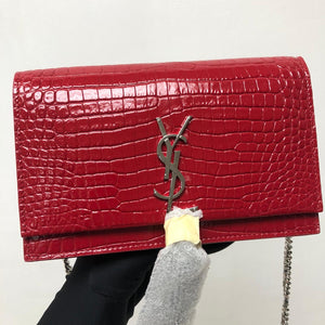 Classic Monogram Kate Tassel WOC in Red Crocodile Embossed Leather