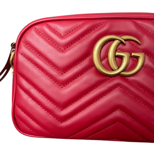 Small GG Marmont Matelassé Red GHW