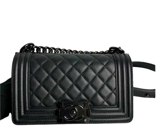 Chanel So Black Black Quilted Caviar Leather Medium Boy Bag., Lot #58005