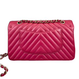 Classic Chevron Double Flap Medium Lambskin Pink GHW