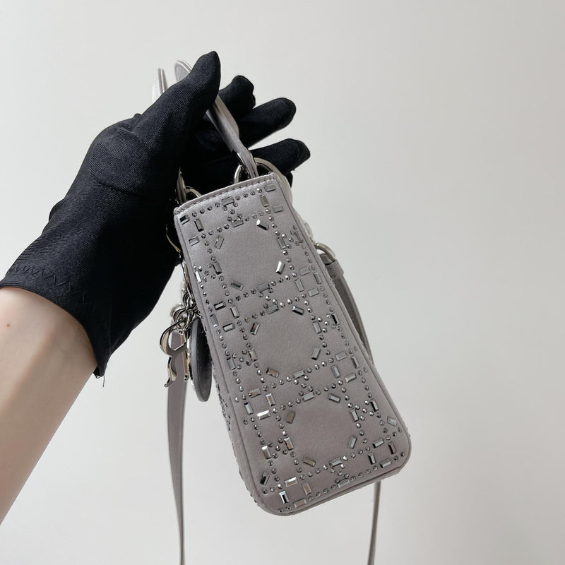 Embellished Cannage Satin Mini Lady Dior Grey
