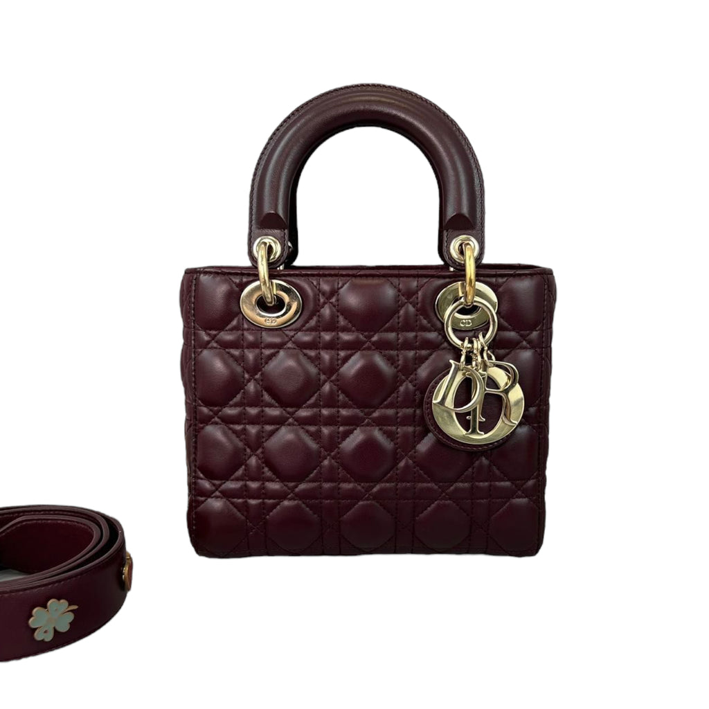 Small Lady Dior Lucky Badges Lambskin Burgundy GHW