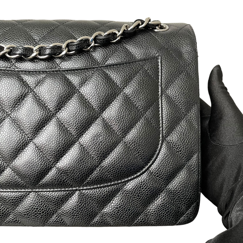 Jumbo Classic Double Flap Caviar Black SHW