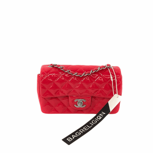 Mini Rectangle Flap Bag in Dark Pink Quilted Patent Leather