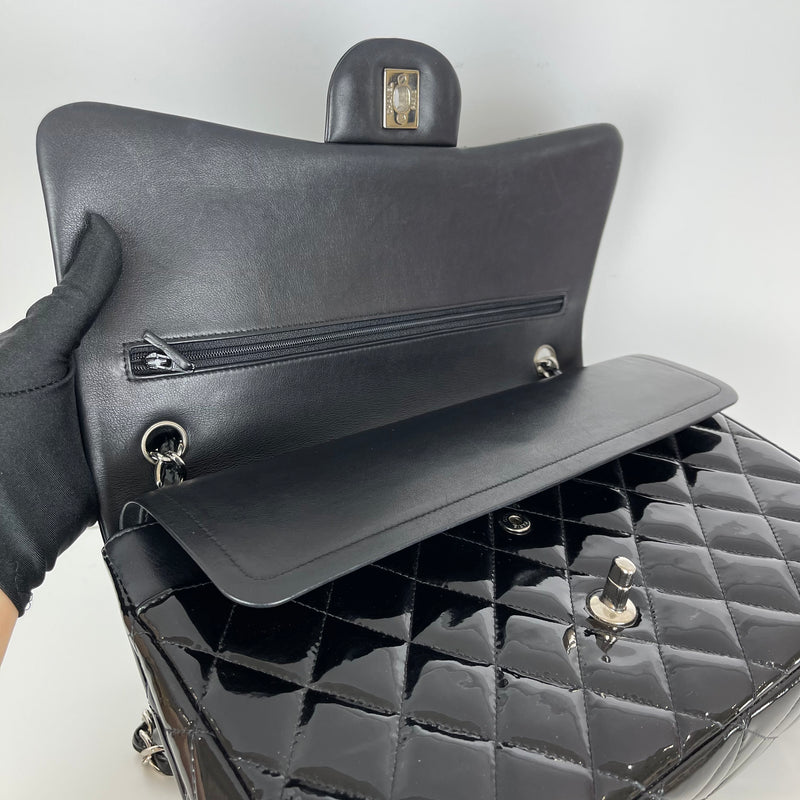 Double Flap Jumbo Quilted Patent in Black SHW