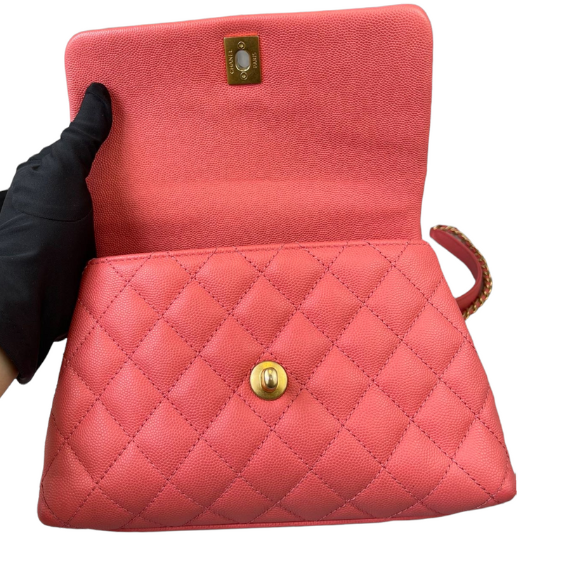 Chanel Mini Coco Handle Flap Bag in Coral Red Caviar | Dearluxe