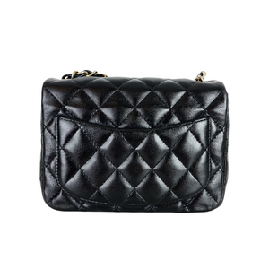 Square Mini Flap Lambskin Black GHW