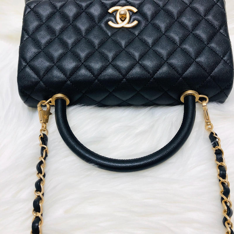 Quilted Medium Coco Handle Flap Black Caviar