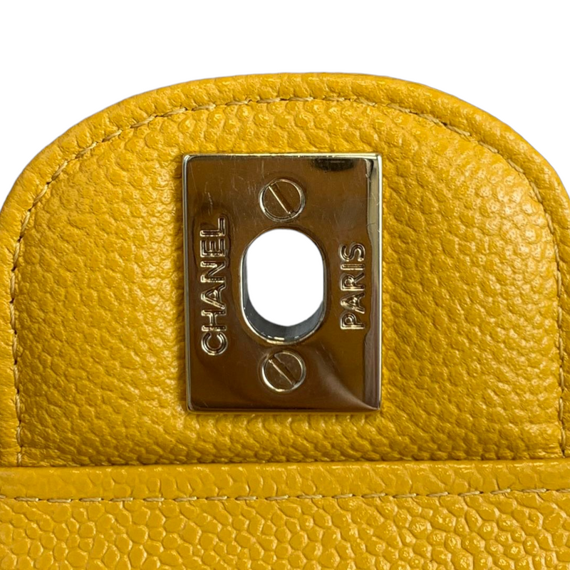 Small Classic Chevron Flap Caviar Yellow SHW