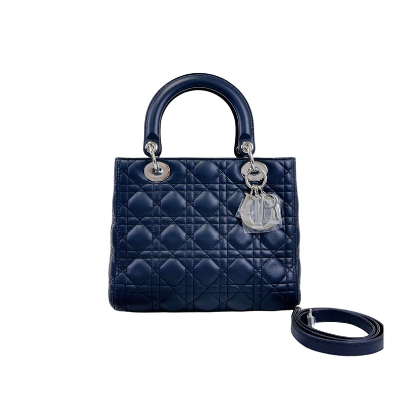 Lady Dior Medium Lambskin Navy Blue SHW