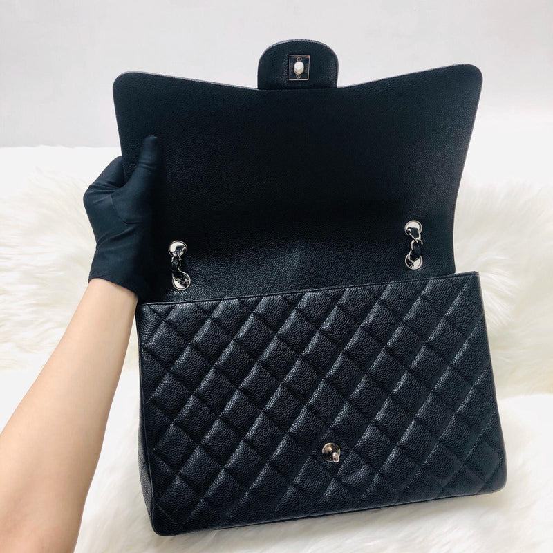 Classic Single Flap Maxi in Black Caviar Leather with SHW