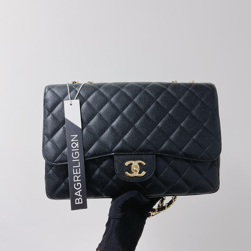 Single Flap Classic Jumbo Caviar Black LGHW