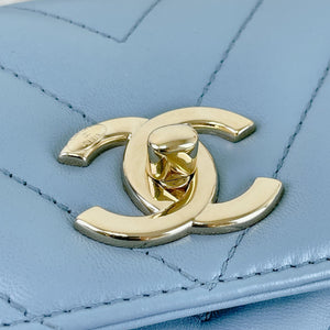 Small Trendy CC Chevron Lambskin Blue GHW