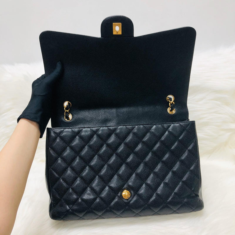Single Flap Maxi in Black Caviar Leather with GHW