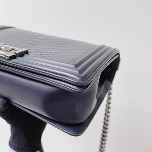 Python-Leather Old Medium Boy Navy Blue