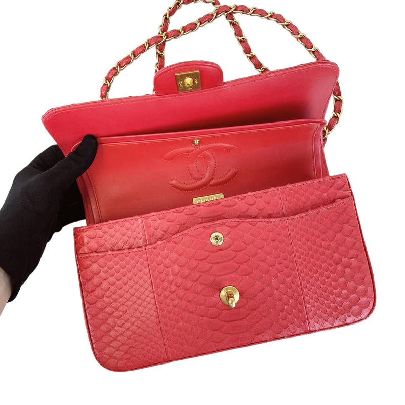 Classic Flap Medium Bag Python Red GHW