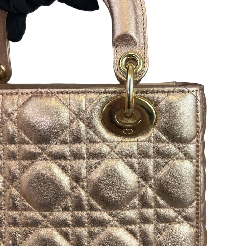 Cannage Lambskin Small Lady Dior Rose Gold GJW