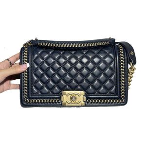 Boy Old Medium Handle Calfskin Black GHW