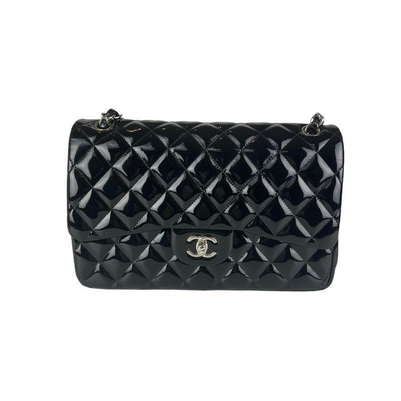Double Flap Jumbo Quilted Patent in Black SHW