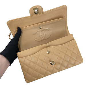 Classic Double Flap Caviar Medium Dark Beige GHW