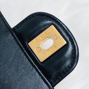 Mini Rectangular Chevron in Black Lambskin Leather with  GHW