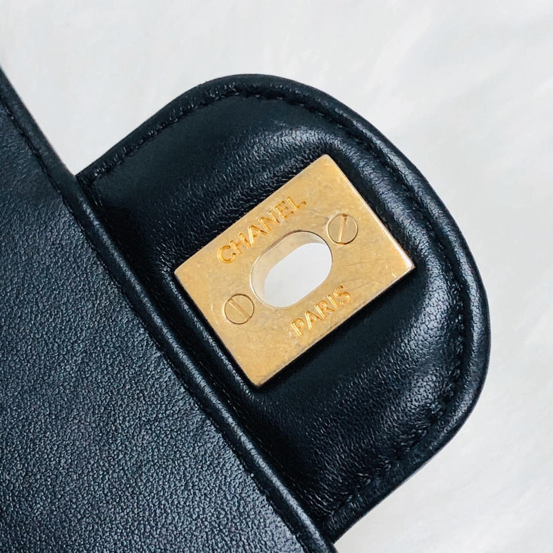 Mini Rectangular Chevron in Black Lambskin Leather with  GHW