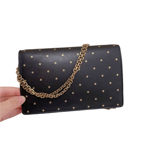 Star Printed Wallet On Chain Leather Black GHW