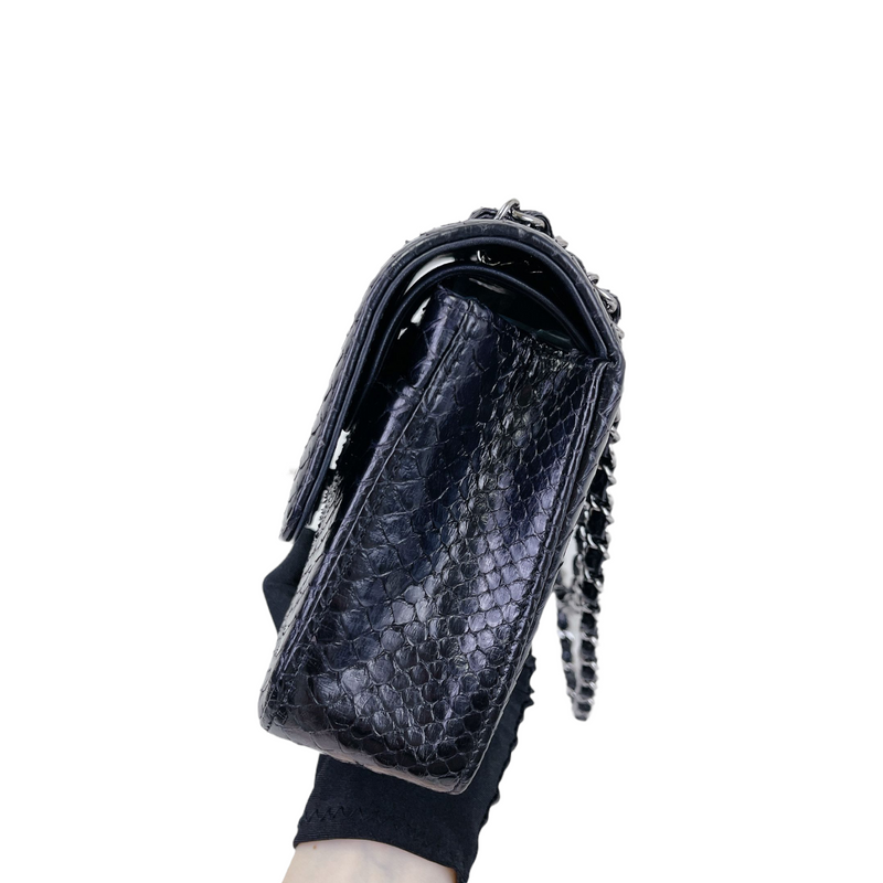 Classic Flap Medium Bag Python Black SHW