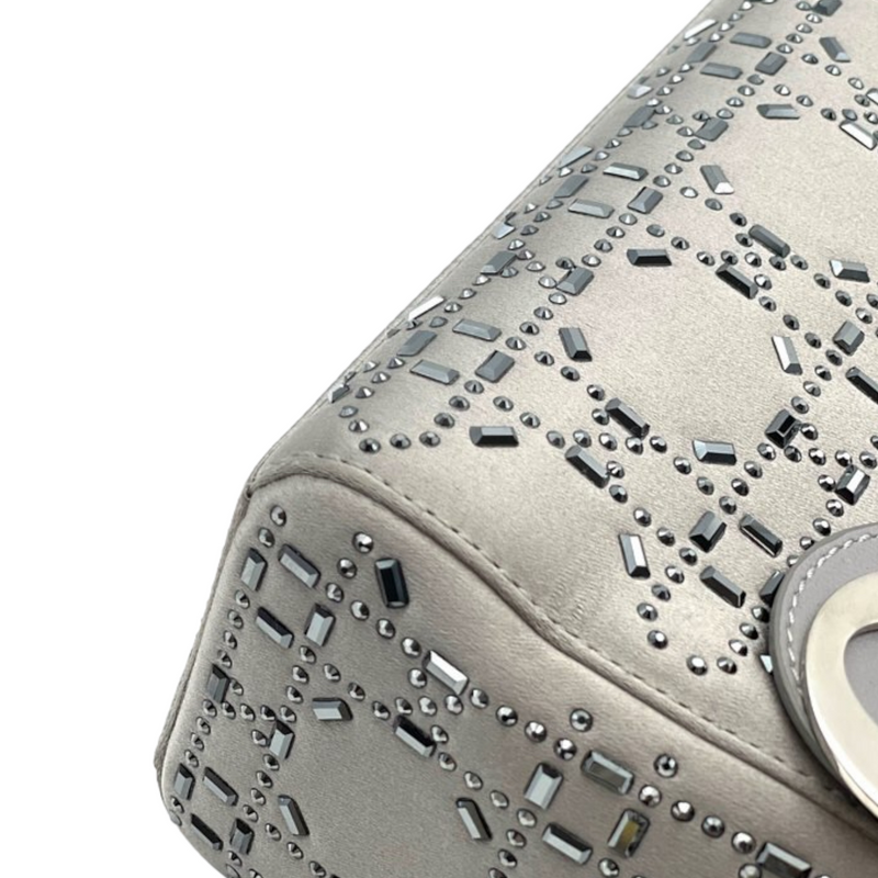 Embellished Satin Mini Lady Dior Grey SHW