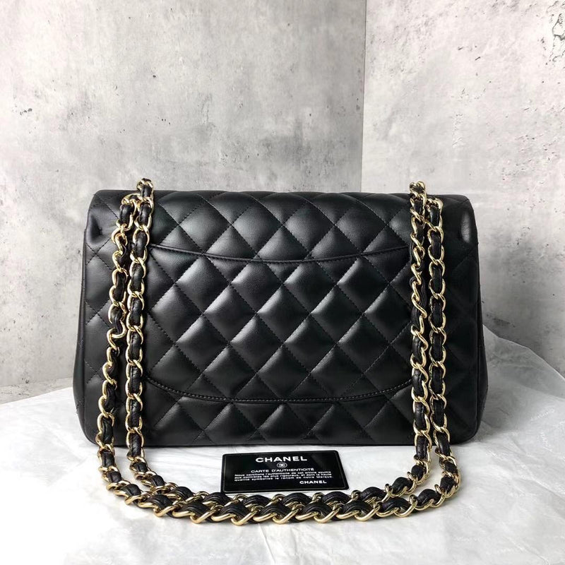 Jumbo Double Flap in Black Lambskin with GHW