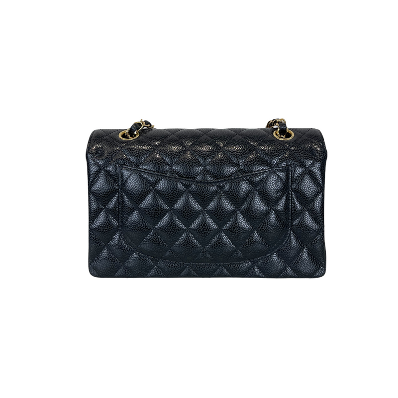 Small Classic Double Flap Caviar Black GHW