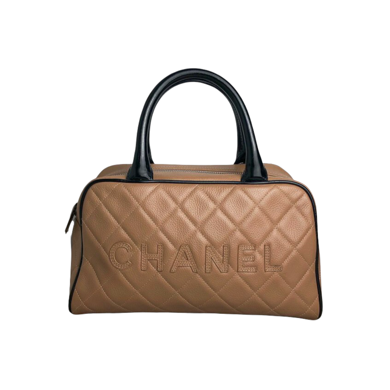 Chanel Square Quilted Caviar Leather Bowler Bag Brown Medium Handbag