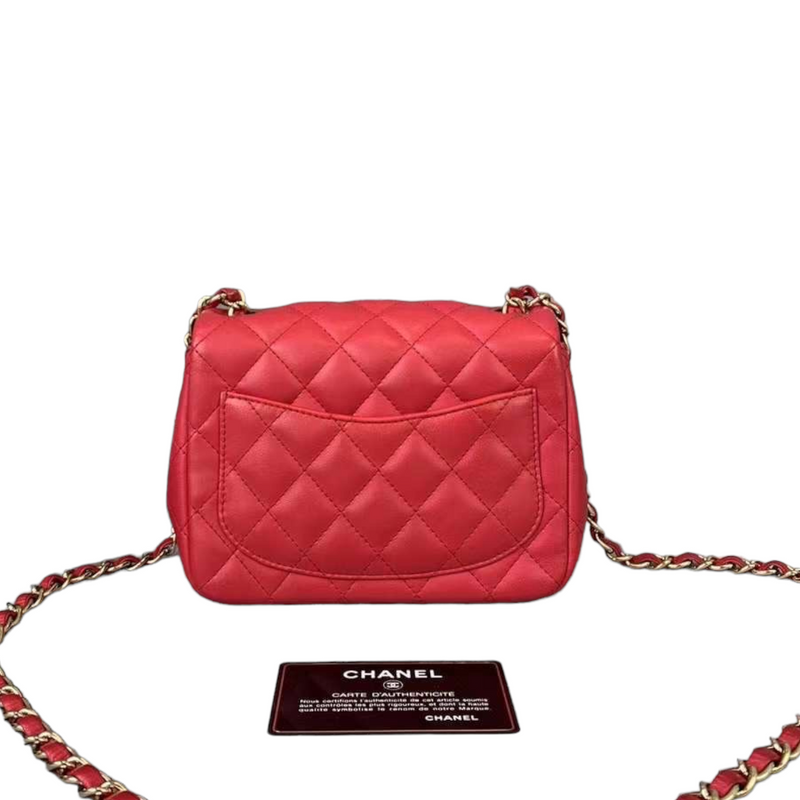 Classic Flap Square Mini Lambskin Red GHW