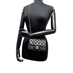 Square Mini Flap Lambskin Black GHW