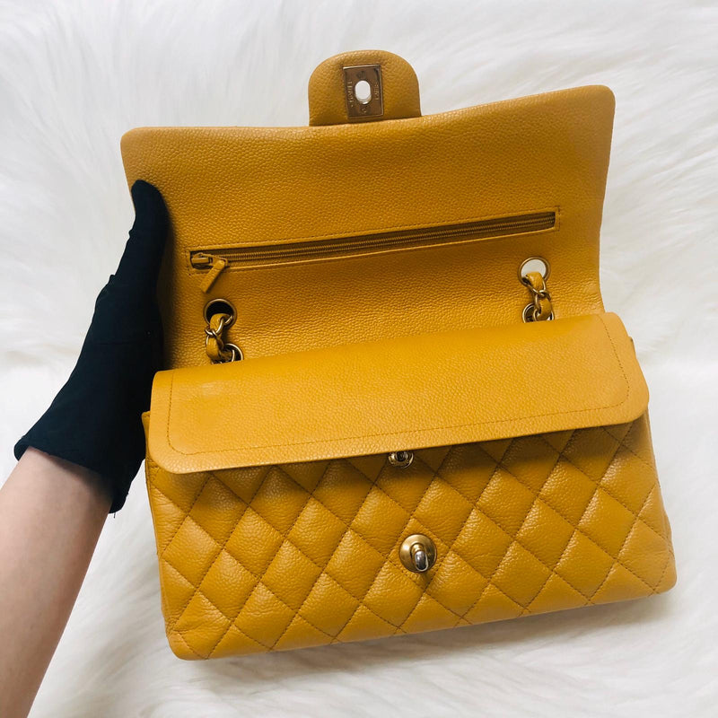 Classic Flap M/L Yellow Lambskin with GHW