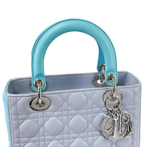 Bi-colour Lady Dior Lambskin Medium Blue SHW