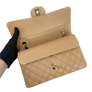 Classic Double Flap Caviar Medium Dark Beige GHW