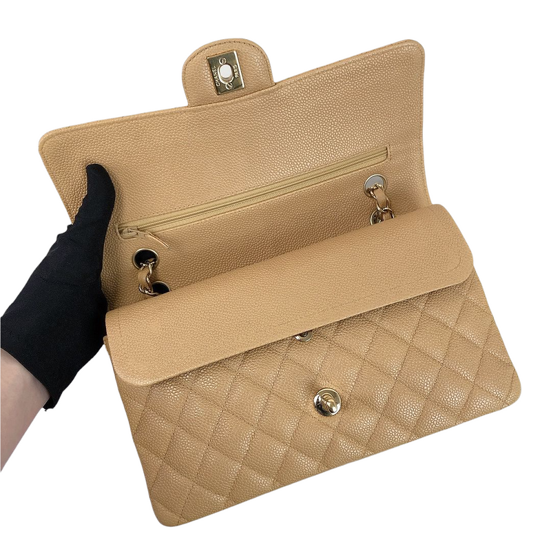 Classic Double Flap Caviar Medium Dark Beige GHW