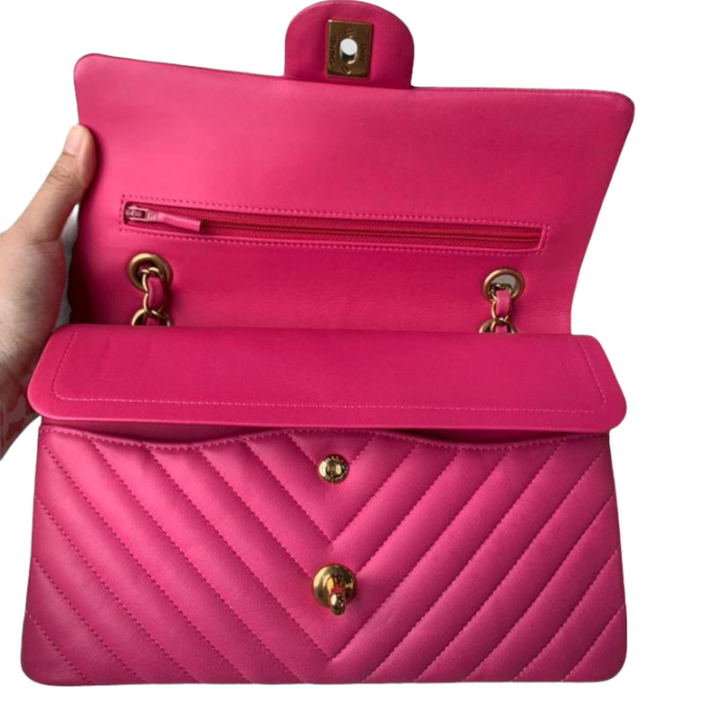 Classic Chevron Double Flap Medium Lambskin Pink GHW