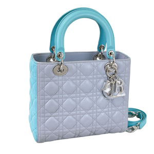 Bi-colour Lady Dior Lambskin Medium Blue SHW