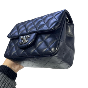 Classic Flap Square Mini Lambskin Dark Blue SHW