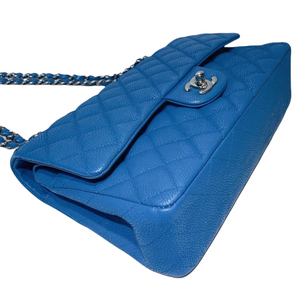 Classic Double Flap Matte Caviar Medium Blue SHW