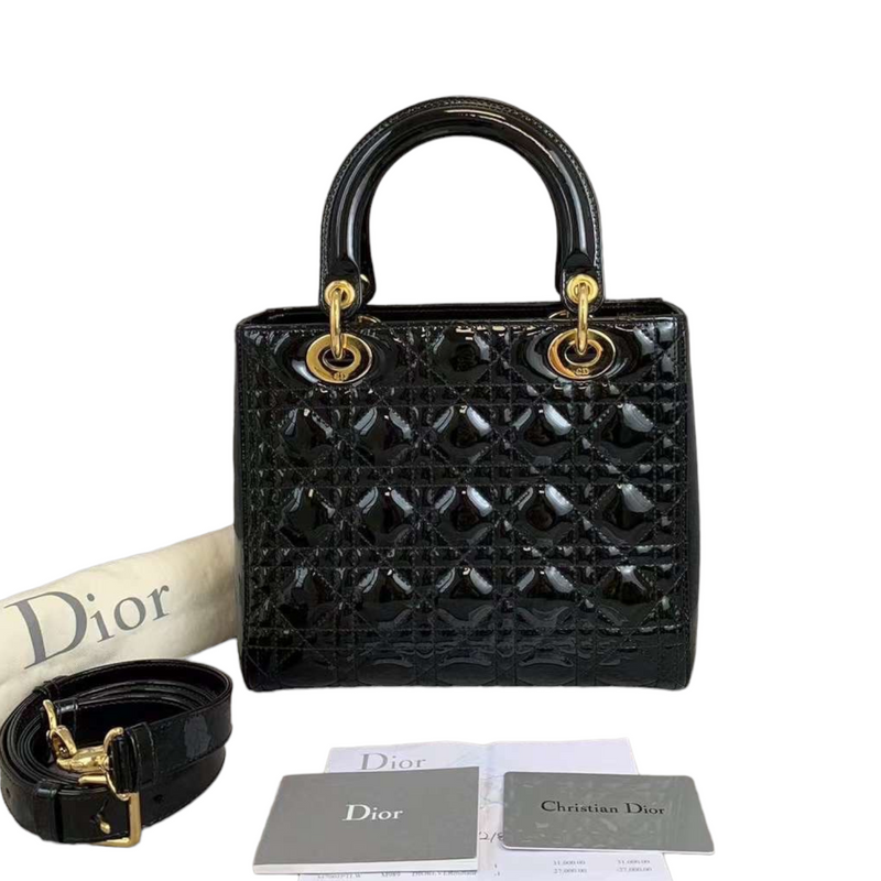 Lady Dior Medium Patent Black GHW