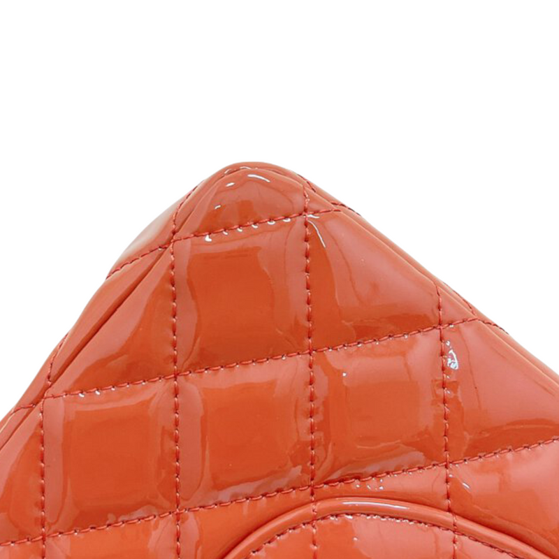 Chanel Classic Medium Vintage Double Flap Bag In Orange Quilted Patent  Leather