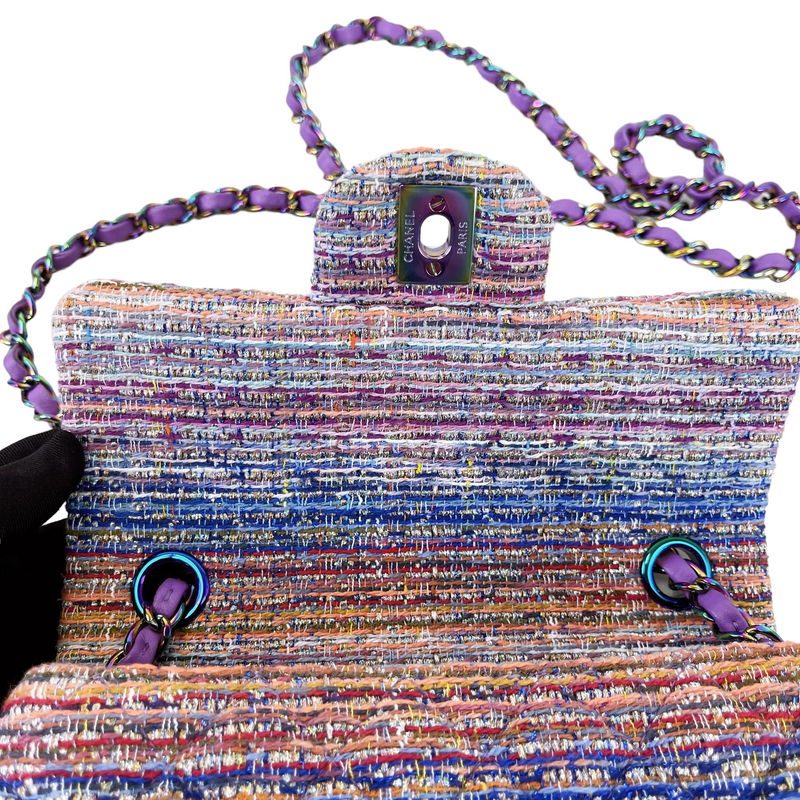 Mini Rectangle Flap Tweed Purple Rainbow Hardware