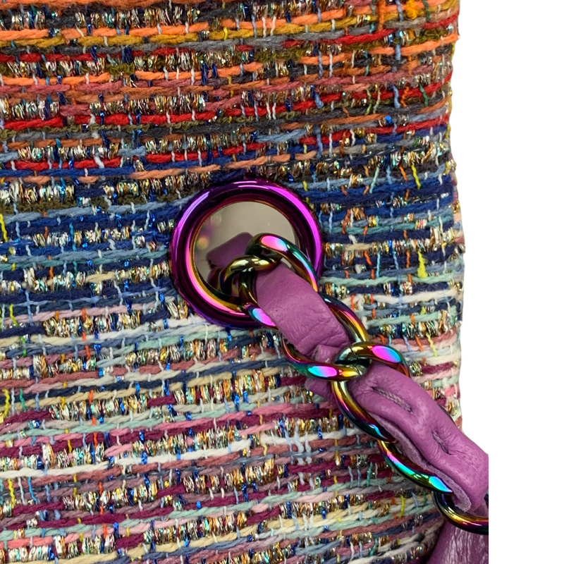 Mini Rectangle Flap Tweed Purple Rainbow Hardware