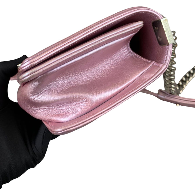 Small Boy Lambskin Iridescent Pink SHW
