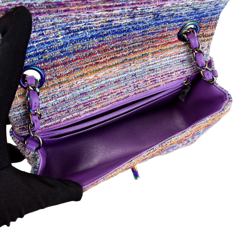 Mini Rectangle Flap Tweed Purple Rainbow Hardware