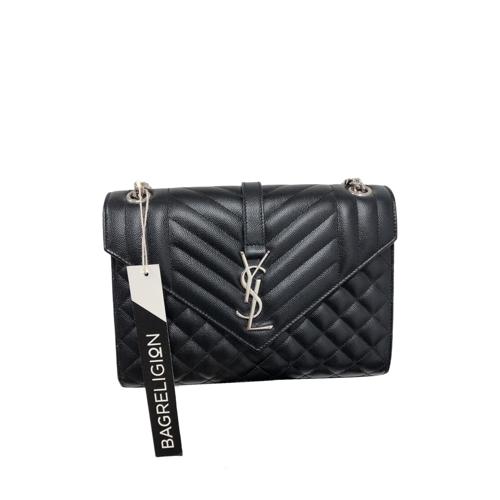 Quilted Envelope Medium Bag Black SHW