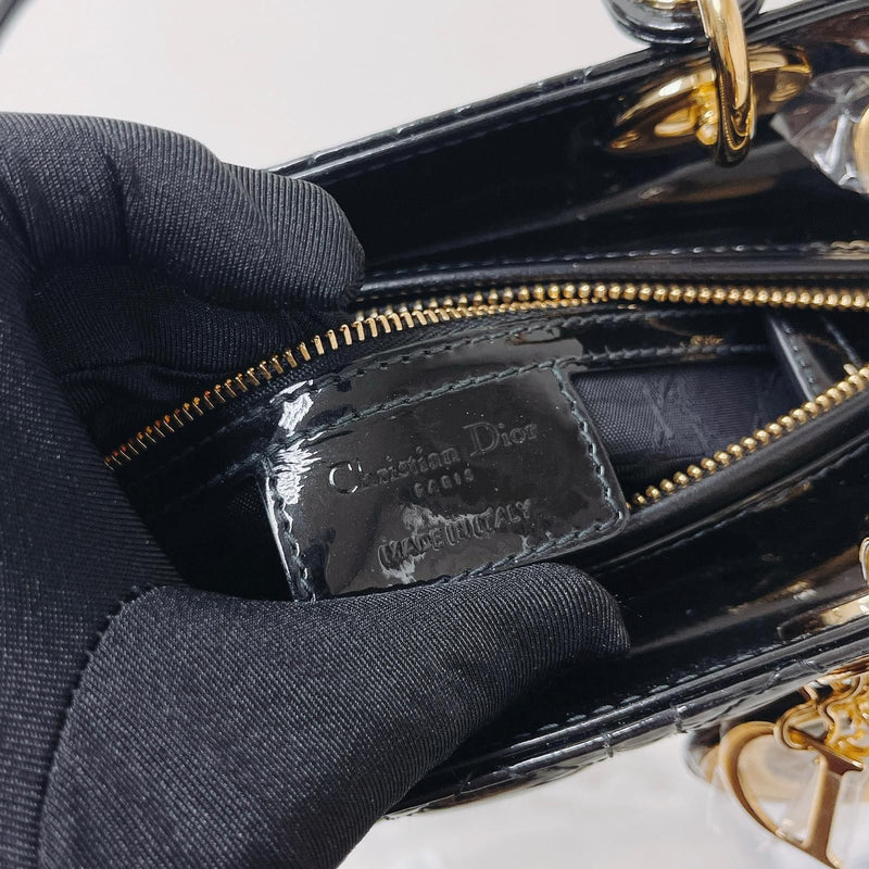 Lady Dior Patent  Medium Black GHW